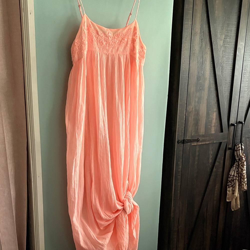 Free People Peach/Pink Maxi Slip Dress